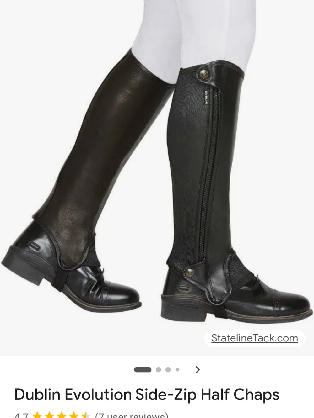 DUBLIN Evolution Side-Zip Black Leather Half Chaps, EUC